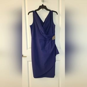 Alex Evenings Navy Blue criss cross top sleeveless dress.